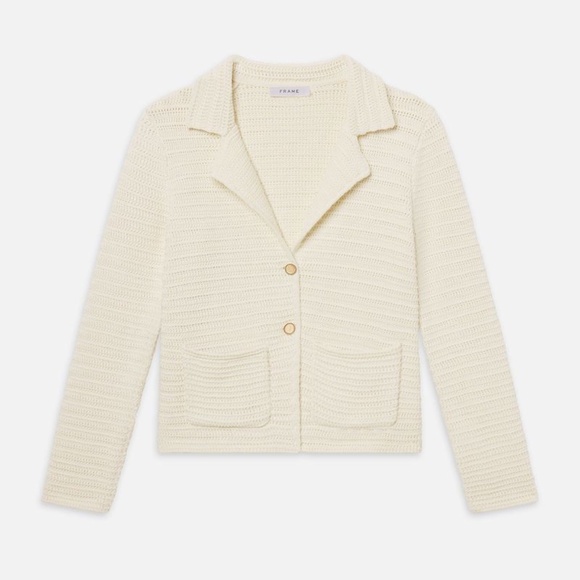 NWT Frame The Crochet Sweater Cardigan Blazer Cream • XS - Picture 2 of 2